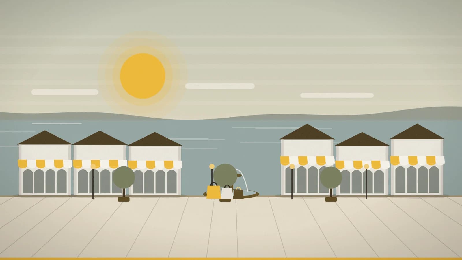 Illustration of an outlet promenade against the sea, Carlsbad Premium Outlets, Carlsbad, CA, USA