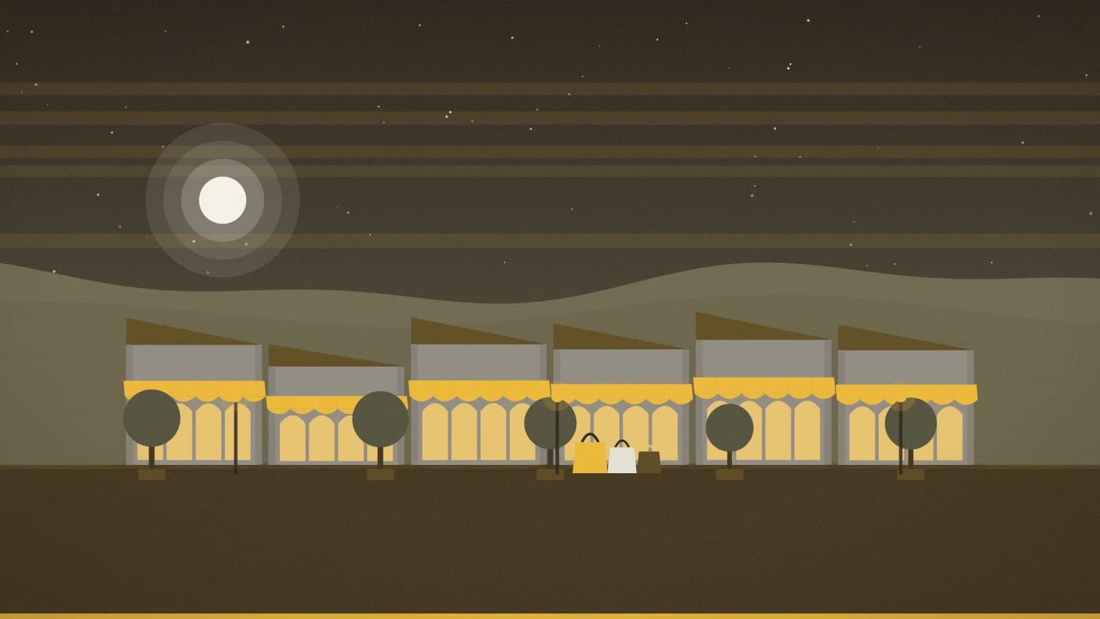Illustration of an outlet promenade against rolling hills, Factory Kraków, Kraków (Modlniczka), Poland