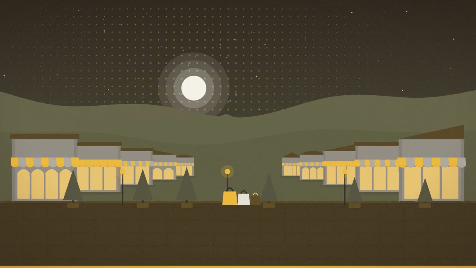 Illustration of an outlet promenade against mountain ridges with Mount Ulu Kali (Titiwangsa Mountains) in the background, Genting Highlands Premium Outlets, Genting Highlands, Malaysia