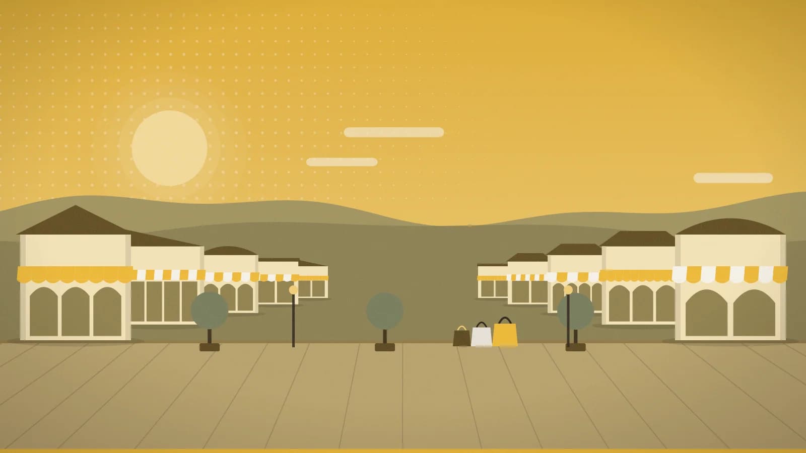 Illustration of an outlet promenade against rolling hills, North Georgia Premium Outlets, Dawsonville, GA, USA