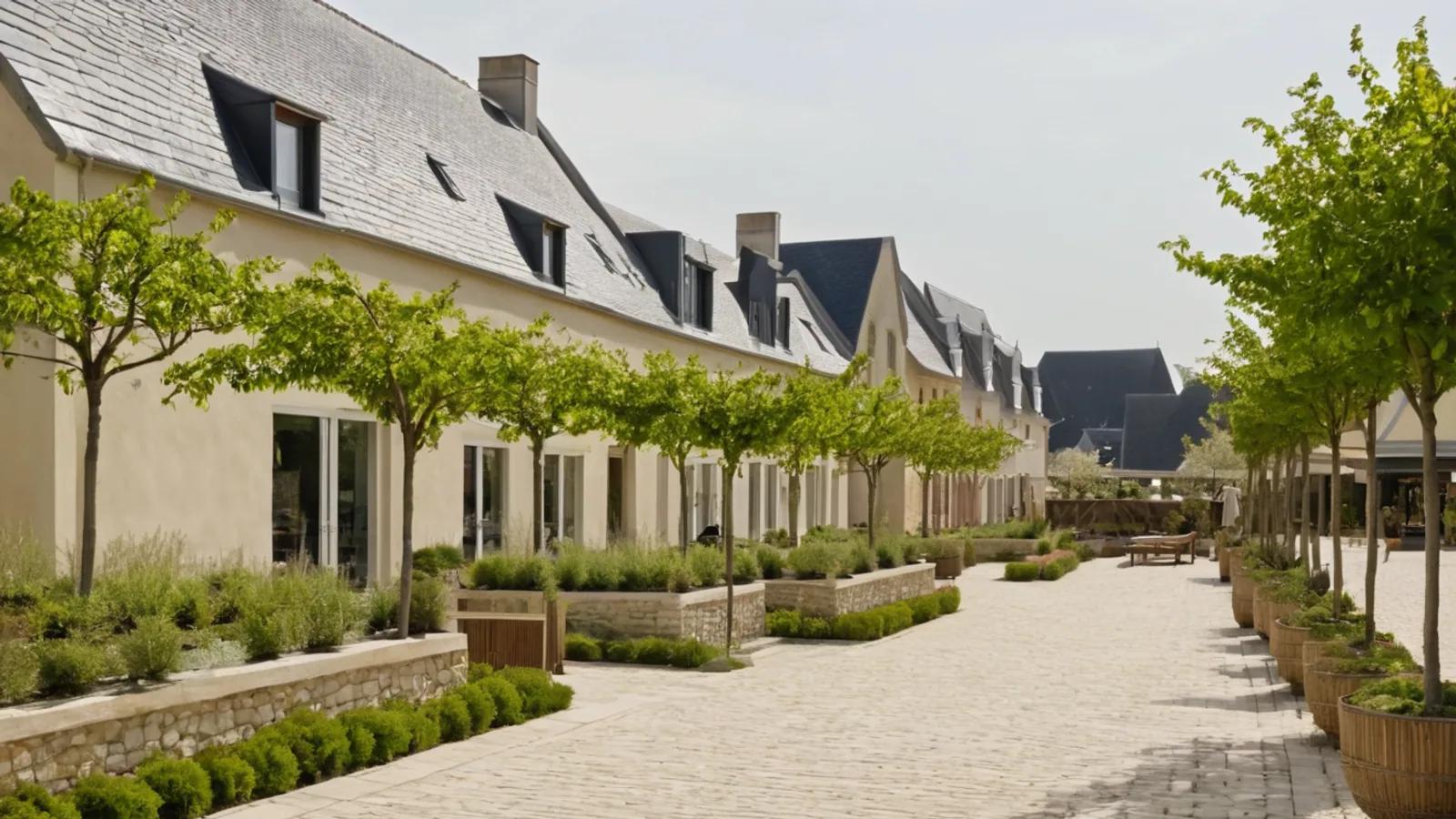 Illustration of a designer outlet centre in the regional style of Douains, France