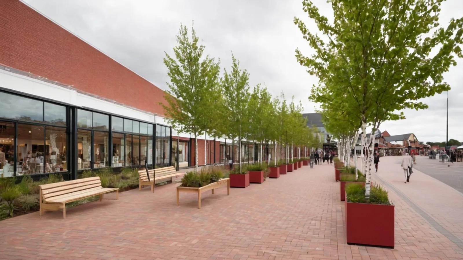 Illustration of a designer outlet centre in the regional style of Cannock, UK