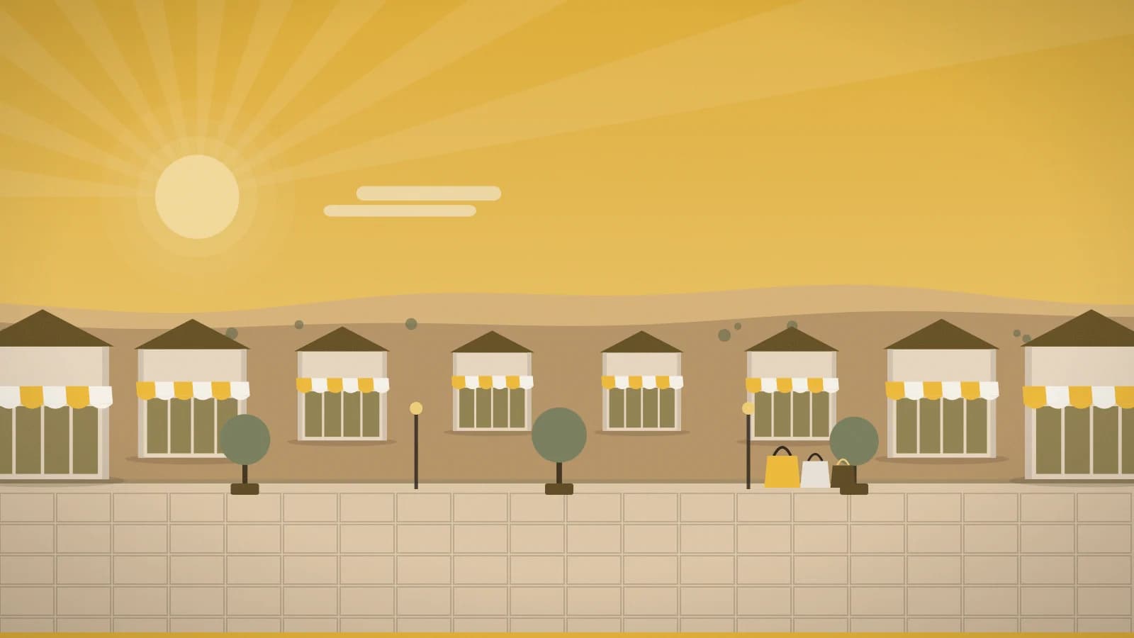 Illustration of an outlet promenade against desert foothills, The Outlets at Legends, Sparks, NV, USA