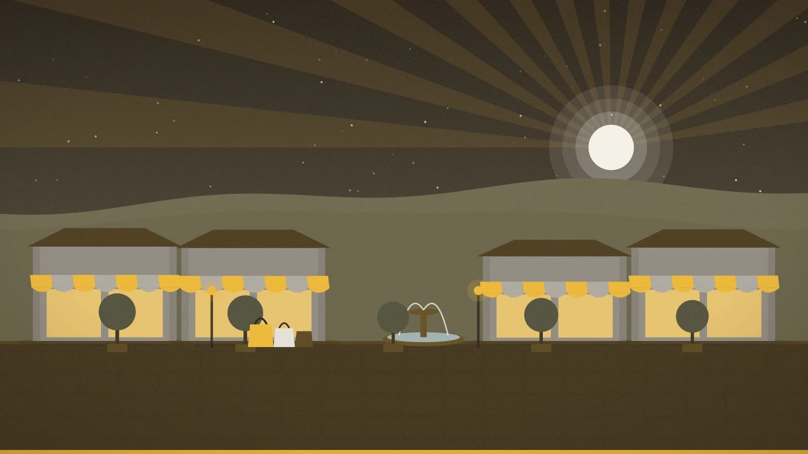 Illustration of an outlet promenade against rolling hills, San Francisco Premium Outlets, Livermore, CA, USA