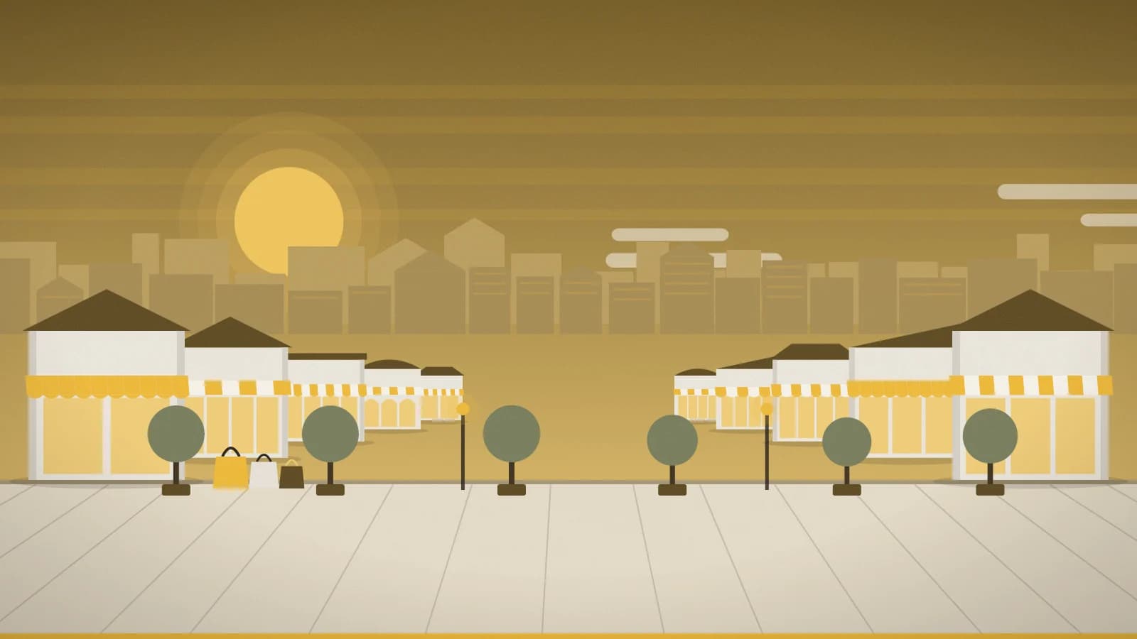 Illustration of an outlet promenade against a low-rise townscape, Shanghai Village, Shanghai, China