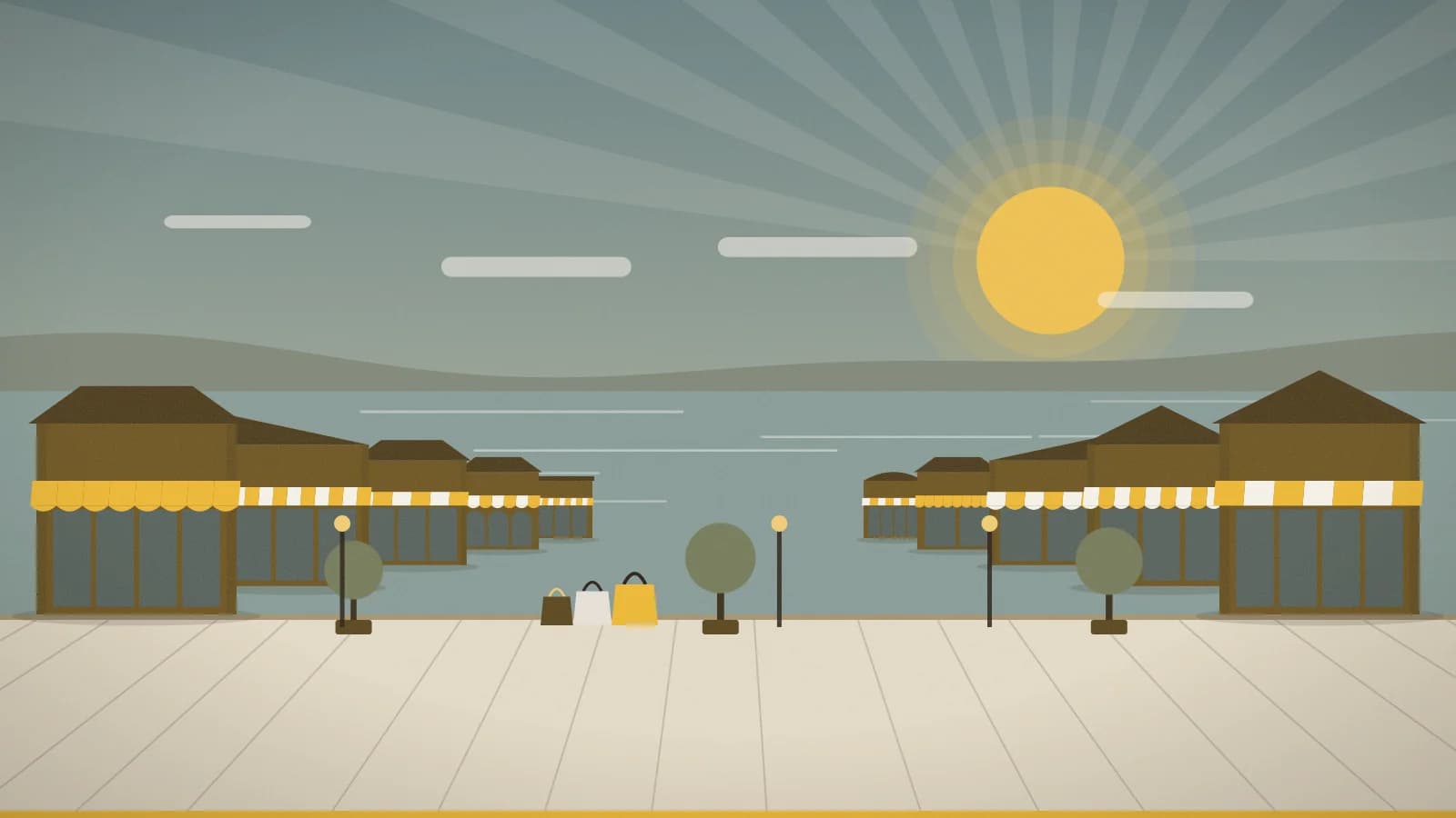 Illustration of an outlet promenade against a lake, Suzhou Village, Suzhou, China