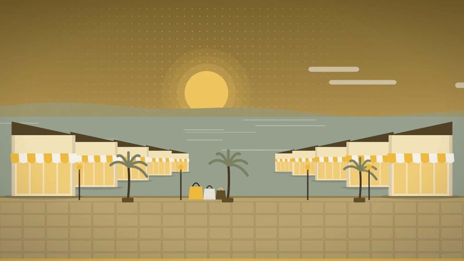 Illustration of an outlet promenade against the sea, Viladecans, The Style Outlets, Viladecans (Barcelona area), Spain