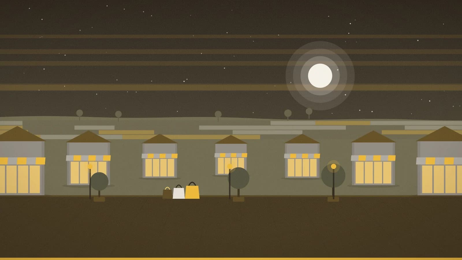 Illustration of an outlet promenade against open countryside, Tosu Premium Outlets, Tosu, Japan
